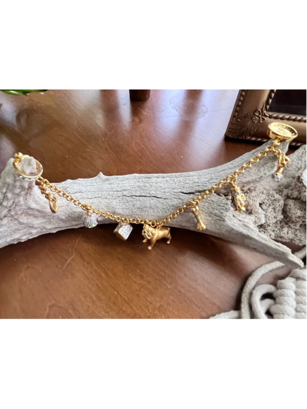 Vintage Danbury Mint Pug Dog Charm Bracelet 24K Gold Plated In Original Box